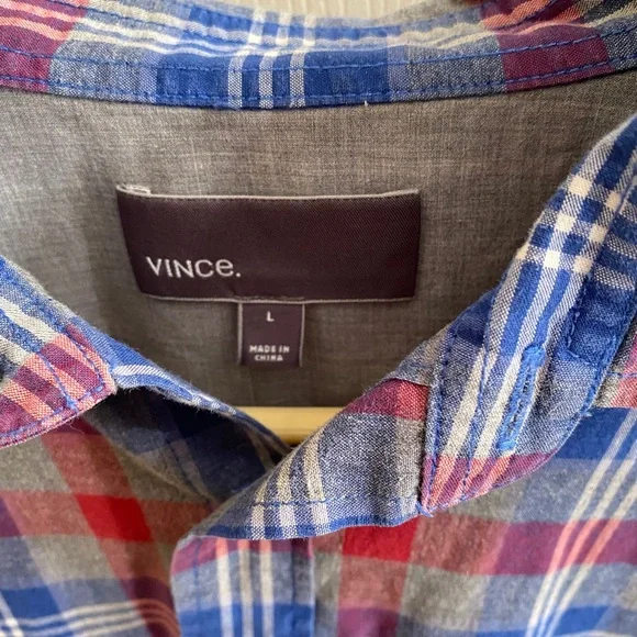 Vince Blue Plaid Long Sleeve Button Down Shirt Large - Picture 3 of 10